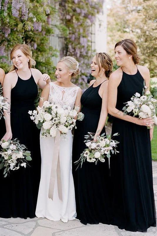 Spaghetti Straps Long Black Bridesmaid Wedding Party Dress/Formal Women's Dresses